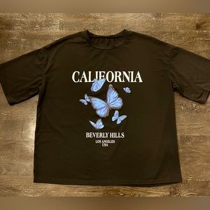 Preowned Women’s Black California Size 4 Small Print Shirt Top Short Sleeve